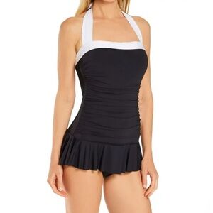 Lauren Ralph Lauren Bel Skirted One Piece black & white Swimsuit Size 12